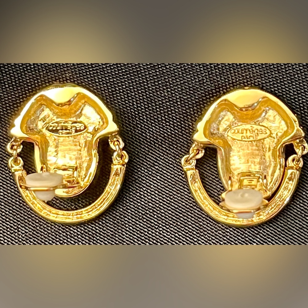 VTG André Courrèges Paris 80s Gold Black Pearl Door Knocker Clip On Earrings - Picture 13 of 17